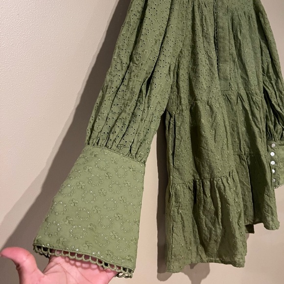 Women's Bohemian Floral Print Button Down Long Lantern Sleeve Shift Tunic Dress - Picture 15 of 15